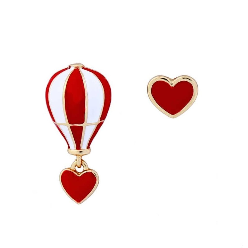 Red Hot Air Balloon Heart Earrings - Picture 2 of 3